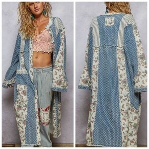POL Blue and Cream Patchwork Kimono